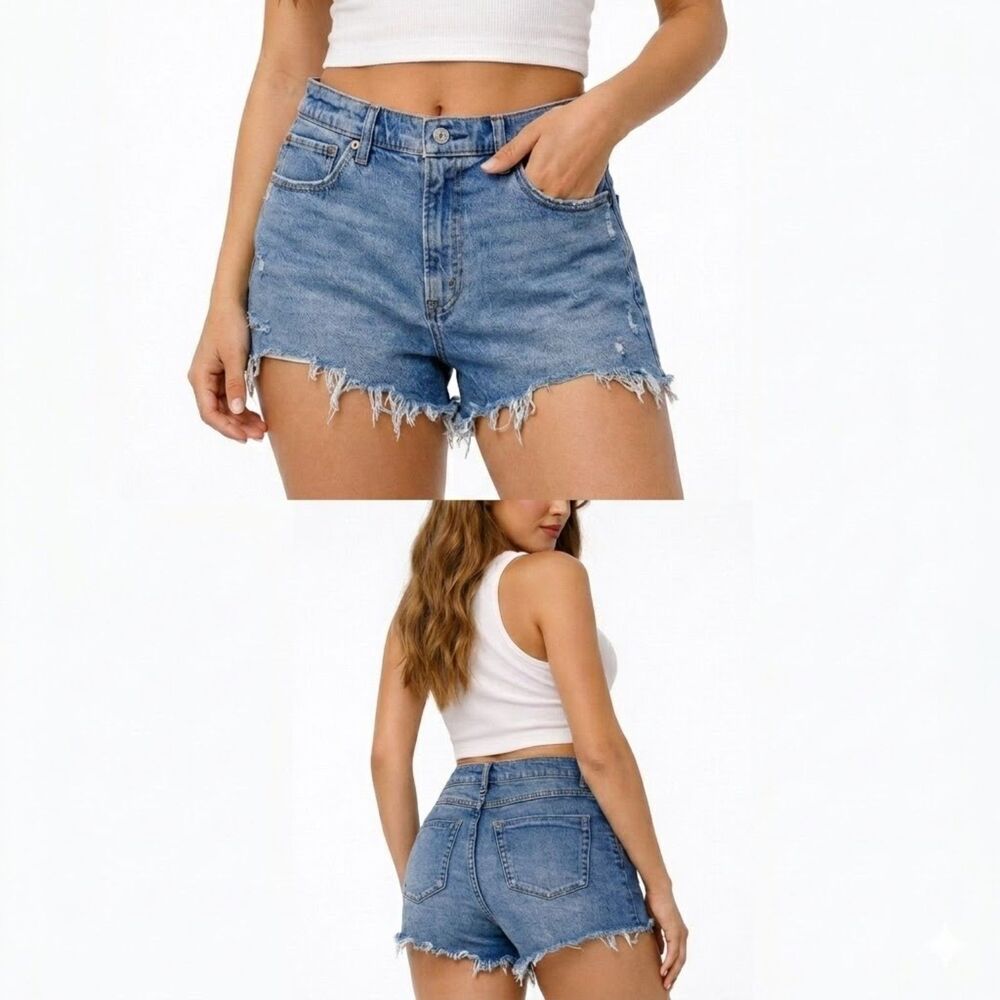 Abercrombie & Fitch Mom Short High Rise Jean Shorts Womens 29 Distressed Cutoff